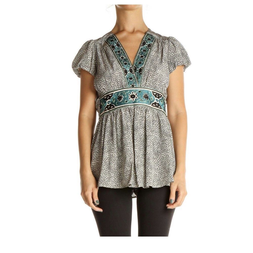 Corey Lynn Calter Top Womens 0/XS 100% Silk Embroidered Tie Blouse